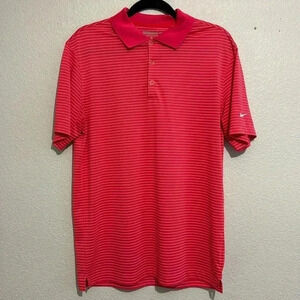 Nike Golf Polo Shirt Mens Large Red Stripe Tour Performance Dri-Fit